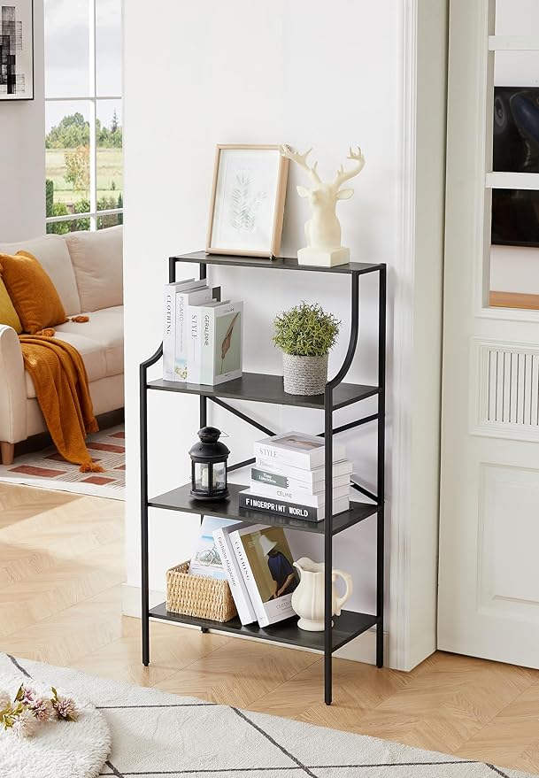 4 Tier Bookshelf, Entryway Standing Shelf Units with Storage, Small Bookcases with Open Shelves, Home Storage Shelving for Bedroom, Study, Living Room, Wood Grey