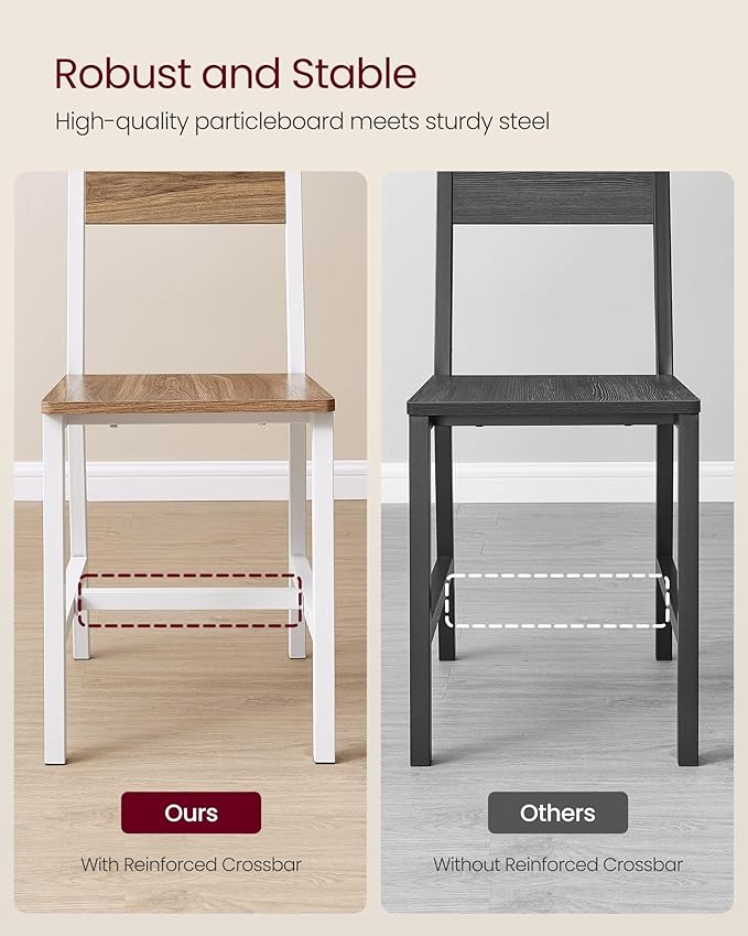 VASAGLE Dining Chair Set of 4, Wood Kitchen Chairs with Metal Steel Frame, Easy to Assemble, Comfortable Seat, Modern Farmhouse Chair for Kitchen, Bedroom, Living Room, Wheat Brown and Cloud White