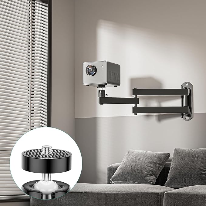 WALI Foldable Projector Wall Mount Universal Adjustable Wall Projector Mount Aluminum Alloy Projectors Stand,1/4" M4 M6 Screw Size,(1330LM-PM), Black