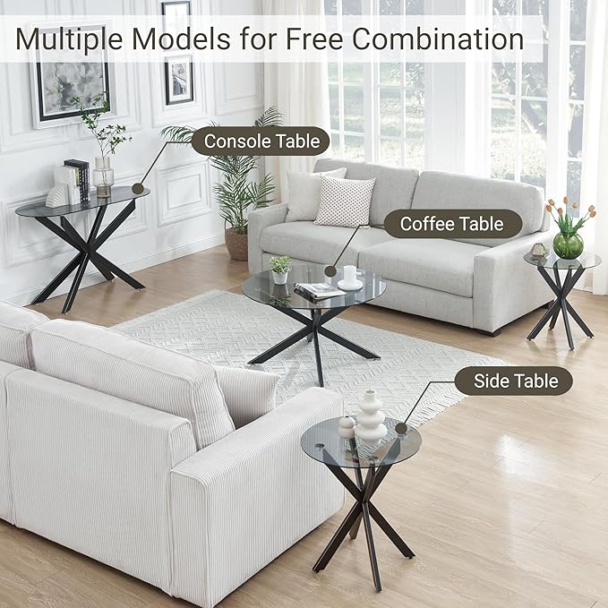 Modern Glass Oval Console Table, Entryway Hallway Narrow Sofa Table, Entrance for Entryway, Living Room, Foyer, Hallway, Office， 45" Lx18 Wx30 H Black