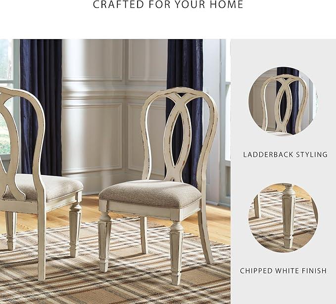 Signature Design by Ashley Realyn French Country Ribbon Back Dining Chair, 2 Count, Chipped White