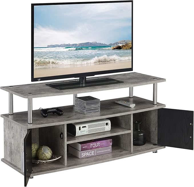 Convenience Concepts Designs2Go Monterey Stand Family Entertainment Center with Storage Cabinets and Shelves, Modern TV Console for Living Room, Office, 47.25", Faux Birch/Black