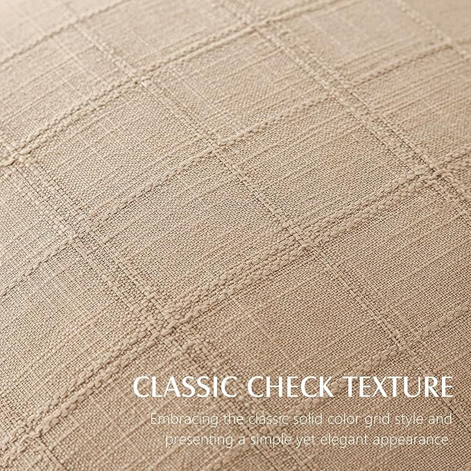 Foindtower Set of 2 Decorative Linen Check Throw Pillow Covers Neutral Farmhouse Vintage Cushion Covers Modern Coastal Boho Home Decor For Sofa Chair Couch Bedroom Living Room Outdoor,16×16 Inch,Camel