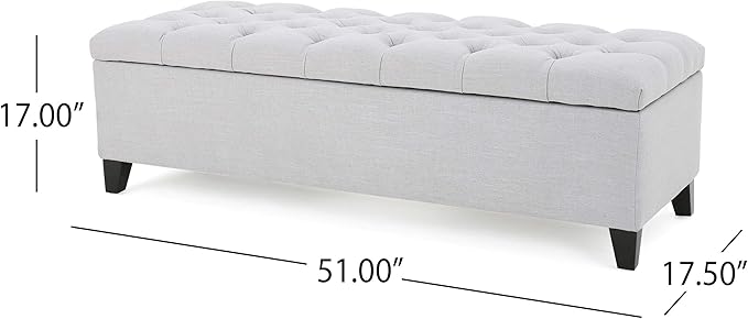 Christopher Knight Home Ottilie Fabric Storage Ottoman, Light Grey 17.50”D x 51.25”W x 17.43”H