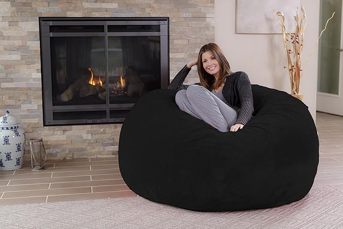 Chill Sack Bean Bag Chair - 5' Giant Memory Foam Lounge Chair with Soft Microfiber Cover – Cozy Furniture for Living Room, Dorm, & Kids' Rooms – Comfortable 5 Ft, Ultrafur Lounge Sofa, Black
