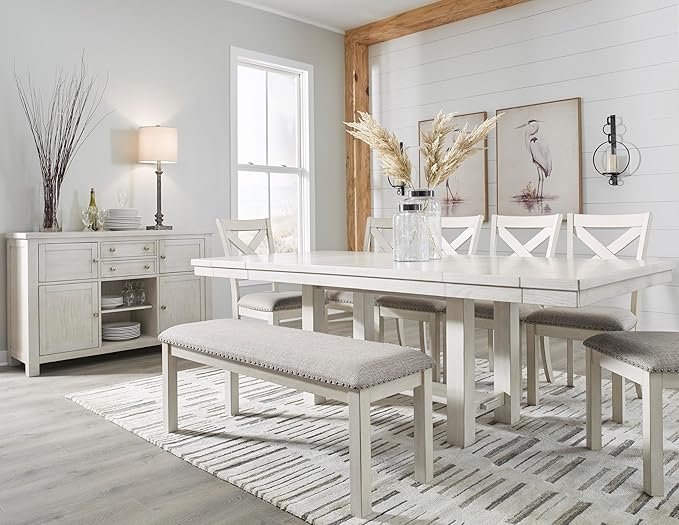 Signature Design by Ashley Robbinsdale Large Upholstered 48" W Dining Bench, Light Gray & White