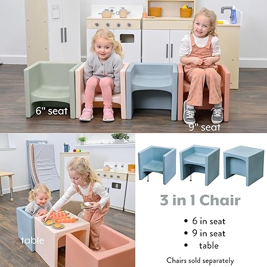 Children's Factory 3-in-1 Cube Chair for Kids, Flexible Seating Classroom Furniture, 1-Pack, Fog Blue