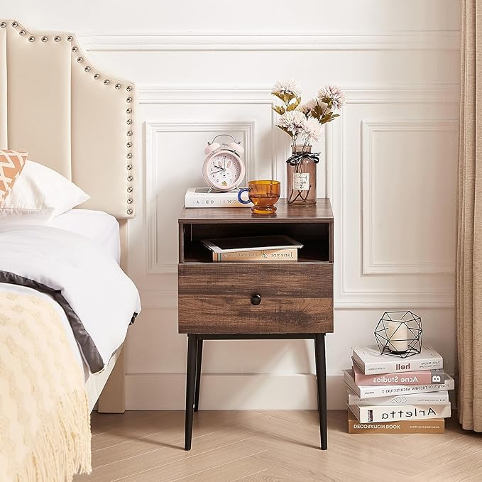 VECELO Modern Nightstands Set of 2,Square End Side Table with Drawer and Storage Space for Bedroom and Living Room
