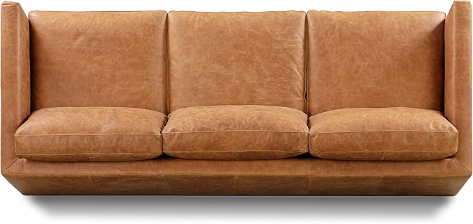 Poly & Bark Nolita Leather Couch - 85-Inch Sofa - Full-Grain Leather Sofa for Living Room with Feather-Down Topper - Living Room Couch - Pure-Aniline Vintage Italian Leather in Cognac Tan