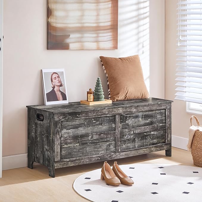 Storage Chest, 47.2” Large Toy Chest, Entryway Storage Trunk, Storage Bench with Safety Hinge, Entrance Bench for Living Room, Entrance, Bedroom, Vintage Gray SCRP48901