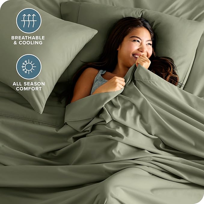 Bare Home Full Sheet Set - Luxury 1800 Ultra-Soft Microfiber Full Bed Sheets - Double Brushed - Deep Pockets - Easy Fit - 4 Piece Set - Bedding Sheets & Pillowcases (Full, Sage)
