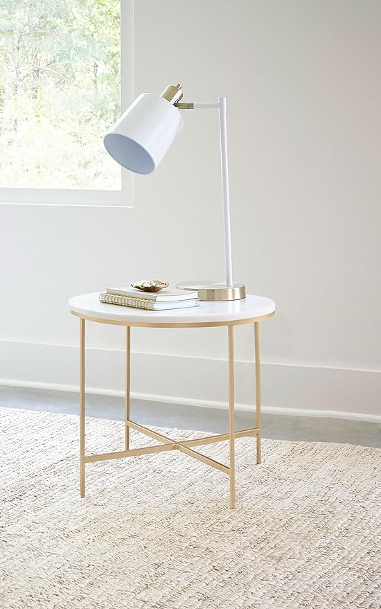 Coaster Home Furnishings - Ellison - Round Side End Table with Welded Iron Frame, Gold Metal Finish - Contemporary Style - Living Room - 22-Inch - White and Gold - 723207