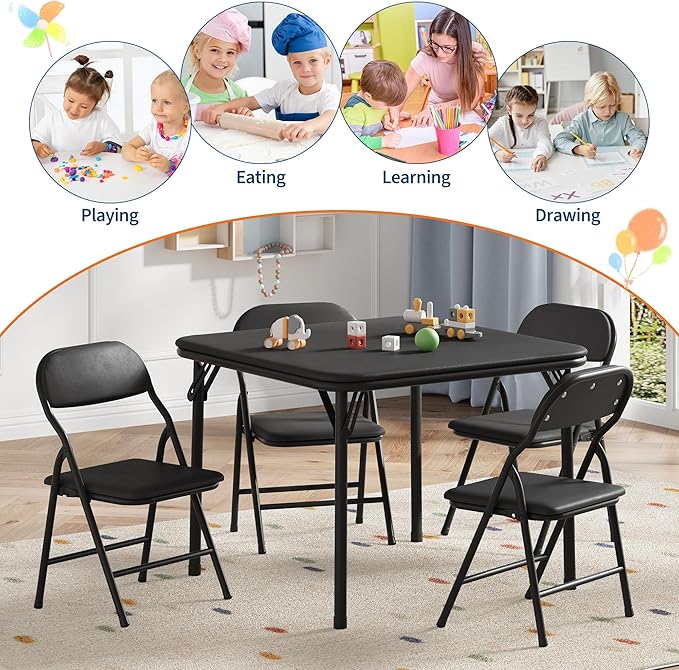 IDEALHOUSE 5 Piece Folding Kids Table and Chairs Set, Children Activity Table and Chairs Set for Dining Room,Daycare,Classrooms