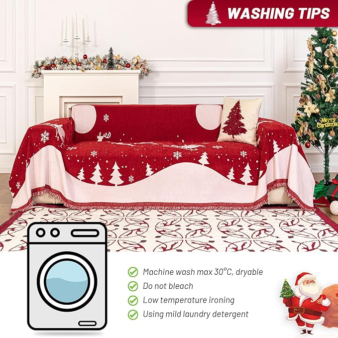 MYSKY HOME Sofa Cover Couch Covers for Sofa, Couch Sofa Covers for 3 Cushion Couch Sofa, Non Slip Soft Couch Sofa Cover, Couch Cover for Dogs Washable Furniture Protector, 71"x134", Christmas Red