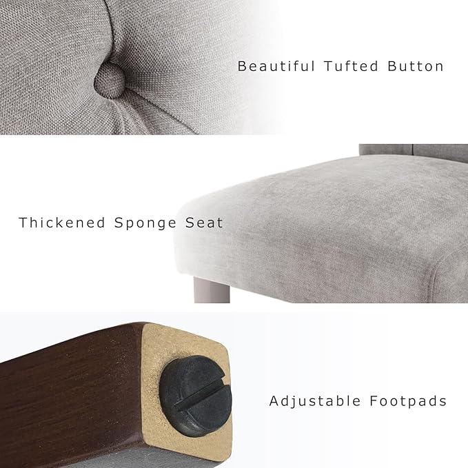 COLAMY Button Tufted Dining Chairs Set of 4, Parsons Upholstered Fabric Dining Room Chairs Kitchen Chairs with Wood Legs and Padded Seat, Light Grey