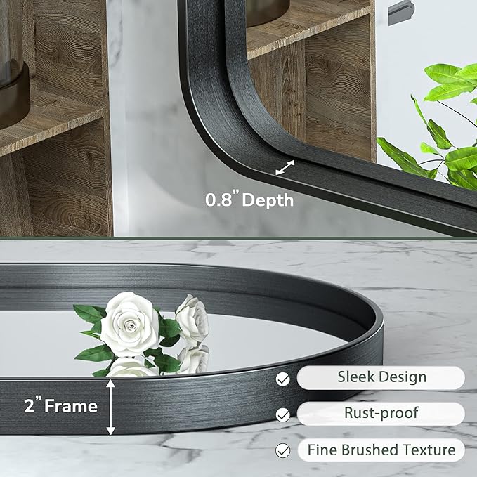 TokeShimi Arched Black Wall Bathroom Mirror 26x38 Inch with Non-Rusting Aluminum Alloy Brushed Matte Framed for Wall Vanity Farmhouse Modern Minimalist Bathroom, Entryway Hall, Living Room