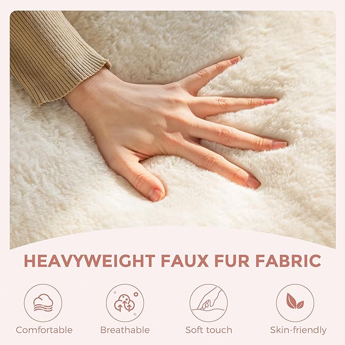 MAXYOYO Bean Bag Chair, Comfy Pebble Shaped Single Bean Bag Sofa for Adults, Stuffed Floor Sofa with Supportive Backrest & Armrests, Modern Faux Fur Accent Chair for Living Room & Bedroom, Beige