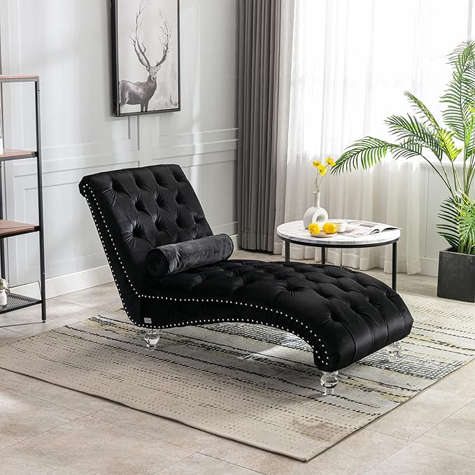 HomSof Modern Armless Velvet Chaise Lounge Indoor Chair with Solid Acrylic Legs