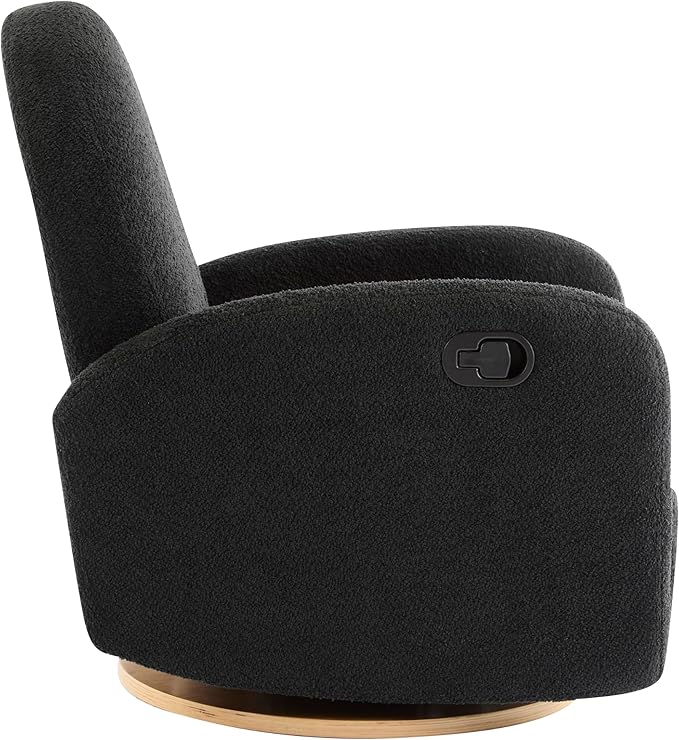 Christopher Knight Home Sidney Fabric Upholstered 360° Swivel Chair, Boucle Push-Back Recliner, Solid Wood Glider Recliner with Rotation, Living Room Lounge Sofa, Adjustable Comfy Reading Chair,Black