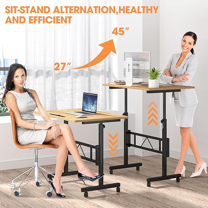 Klvied Small Standing Desk Adjustable Height for Sitting and Standing, Portable Laptop Table for Walking Pad,Oak
