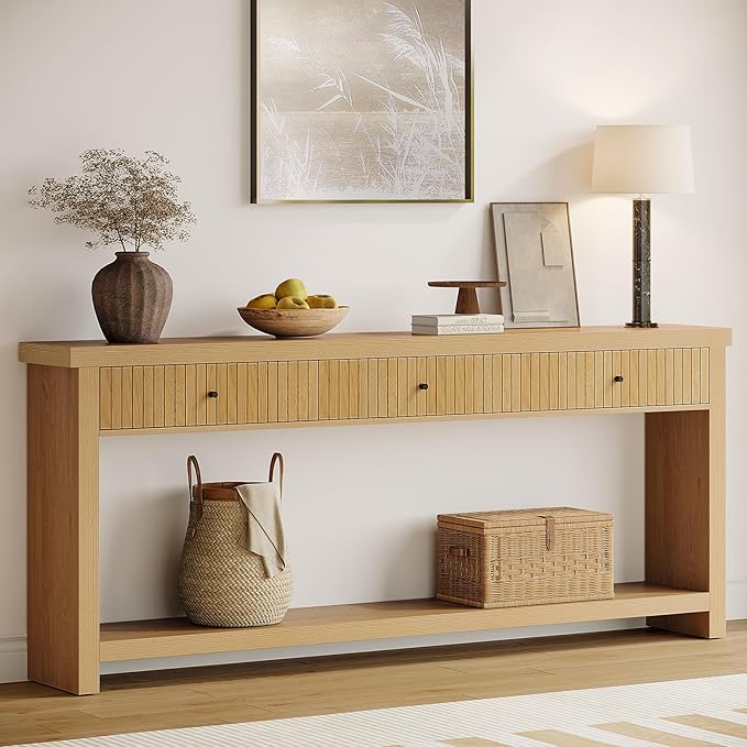Tribesigns 70.9 inch Console Table with 3 Drawers, Extra Long Entryway Table, Wood Sofa Table Oak Furniture with Open Storage Shelves Wooden Couch Table Foyer Tables for Living Room Hallway Entrance
