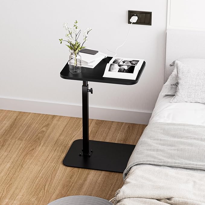 Side Table Sofa Tray for Couch Heavy Metal Base Swivel/Adjustable Height, Sofa Bed Bathroom Study TV Tray C Shaped End Table Food Snack Trays for Eating