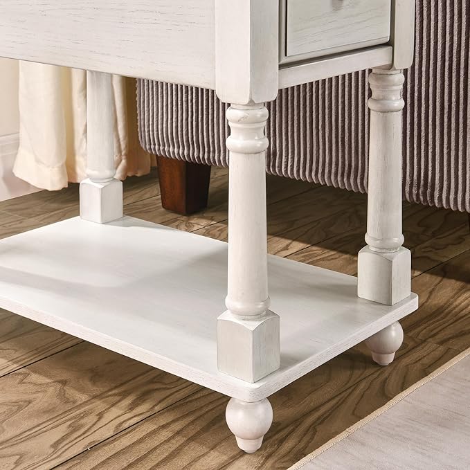 LEEMTORIG Set of 2 Solid Wood End Table Narrow Side Table with Drawer, Cherry Wood End Table Living Room, 13" W Slim Small Nightstand, 22" D x 22.3" H, No-Tools Assembly, Gray White BBJ-004-RW