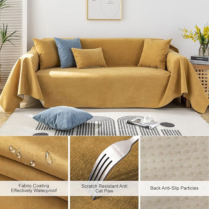 STACYPIK Durable Waterproof Couch Cover, Yellow Sofa Cover for 3 Cushion Couch, L Shaped Cover, Anti-Scratch Sofa Slipcover, Non-Slip Furniture Protector, Multi-use Sectional Couch Cover-71X134IN
