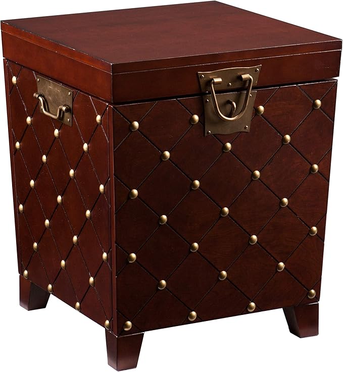 SEI Furniture Nailhead Storage Trunk End Table, Espresso