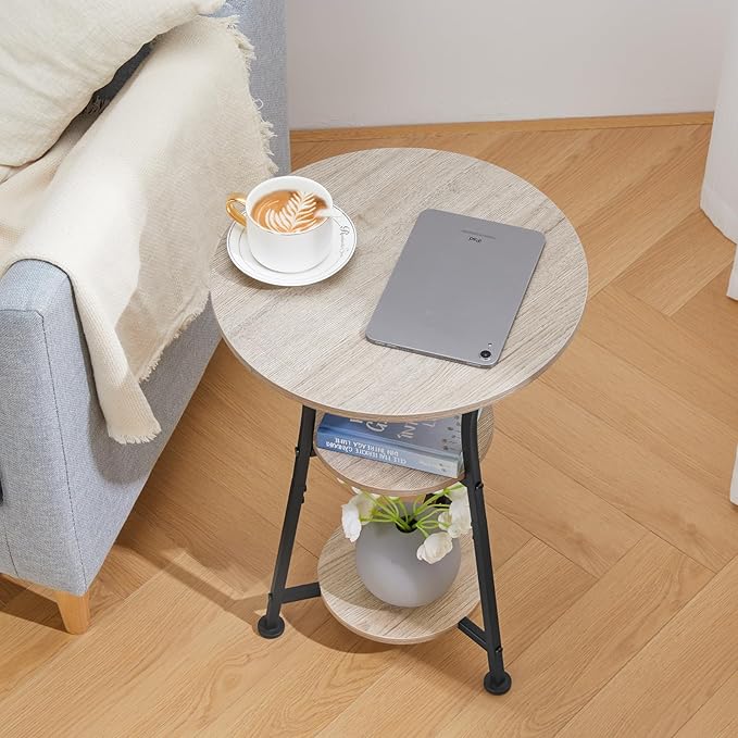 Dulcii Round Side Table for Narrow and Small Spaces,3 Tier Small Round End Table Sofa Side Table for Living Room,Small Bedside Table Round Nightstand for Bedroom