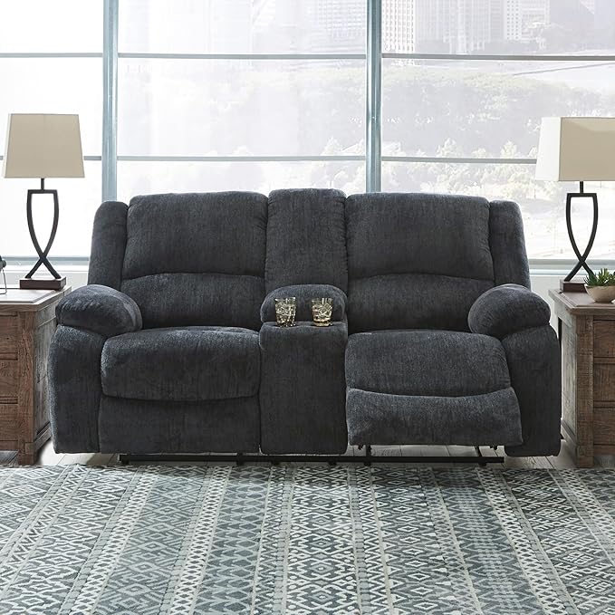 Signature Design by Ashley Draycoll Power Double Reclining Loveseat with Storage Console & USB Plug, Dark Gray