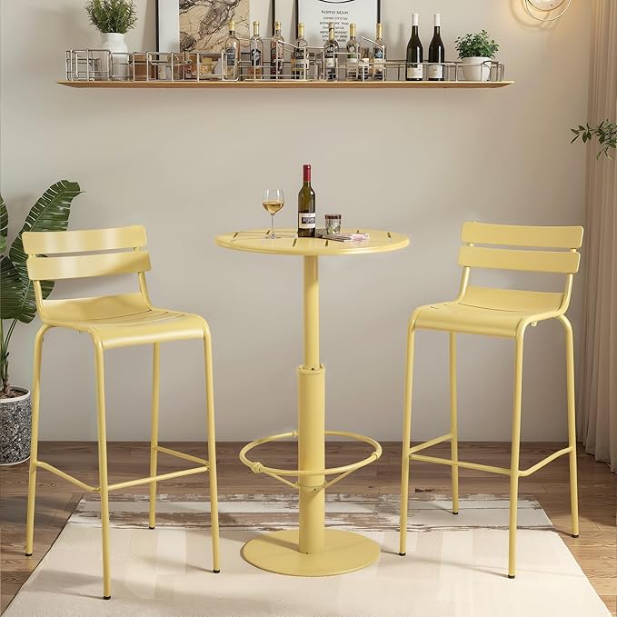 42" Tall Modern Industrial Bar Table-23.6" Dia Round Metal Top Standing Pub Cocktail Bistro Table-Indoor Outdoor Patio-Commercial Grade, Heavy Duty (Lemon-Yellow)