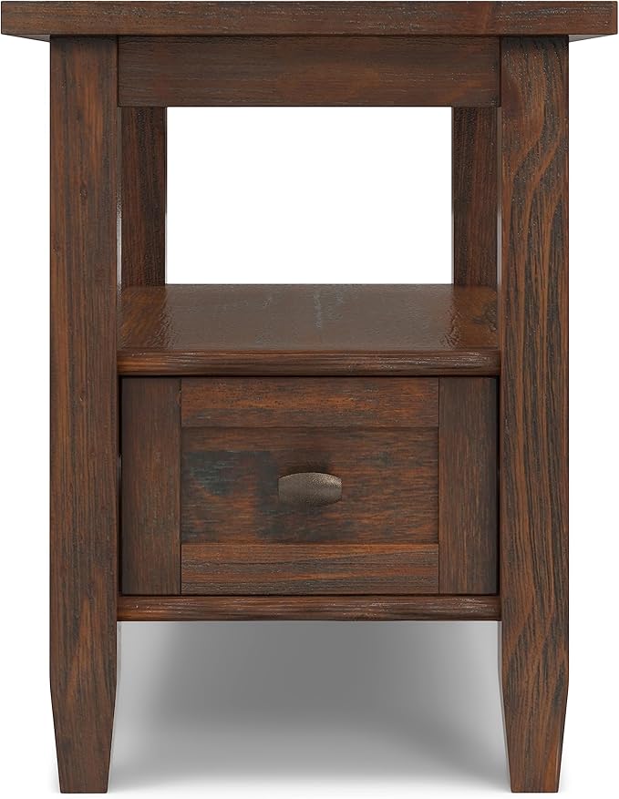 SIMPLIHOME Warm Shaker SOLID WOOD 14 Inch Wide Rectangle Transitional Narrow Side Table in Distressed Charcoal Brown, For the Living Room and Bedroom