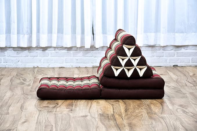 Leewadee - Comfortable Japanese Floor Mattress Used As Thai Floor Bed with Triangle Cushion, Futon Mattress Or Thai Massage Mat, 67 x 21 inches, Brown Red