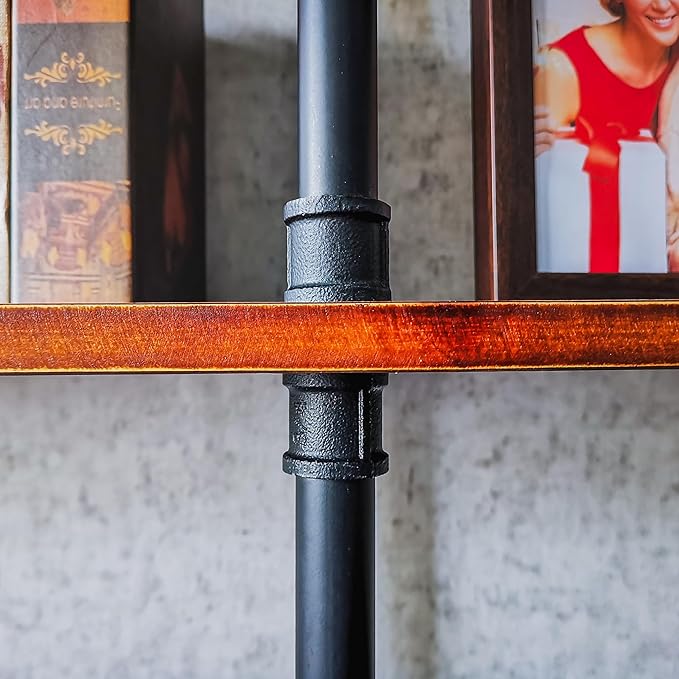 3 Tier Long Industrial Bookshelf, 3 Realwood Industrial Pipe Bookshelf for Living Room, Entry, Office (Rustic Brown, 60" L x 11.8" W x 39" H)