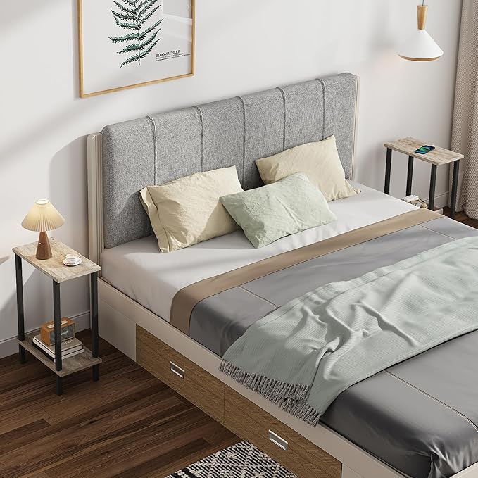 TUTOTAK Small Side Table, Narrow End Table, Skinny Sofa Table, Slim Nightstand, Couch Table, Living Room, Bed Room, Greige TB01BG062