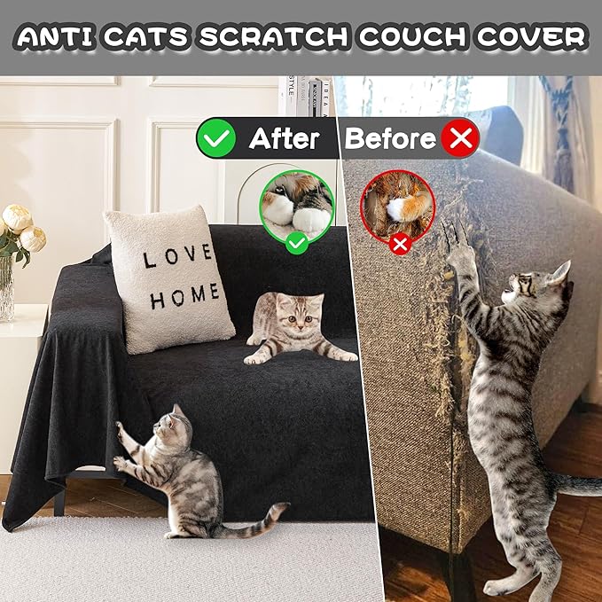 MYSKY HOME Black Couch Covers for Sectional Sofa, Couch Covers for Dogs Washable Couch Cover Blanket, Non Slip Sofa Slipcovers, Super Soft Sofa Towel for Kids, Pets, 91" x 134"