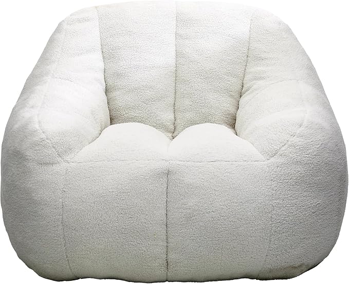 Furniliving Bean Bag Chair, Oversized Bean Bag Couch for Adults Comfy Bean Bag Sofa with Back Support, Large Bean Bag Chair Lazy Sofa for Living Room Bedroom, White, Teddy