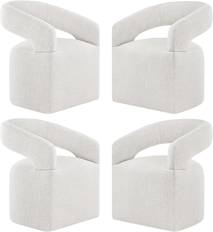 Upholstered Dining Chairs with Casters Modern Barrel Side Armchair with Rollers for Diningroom Bedroom Livingroom Reading Room, Beige, 4PCS
