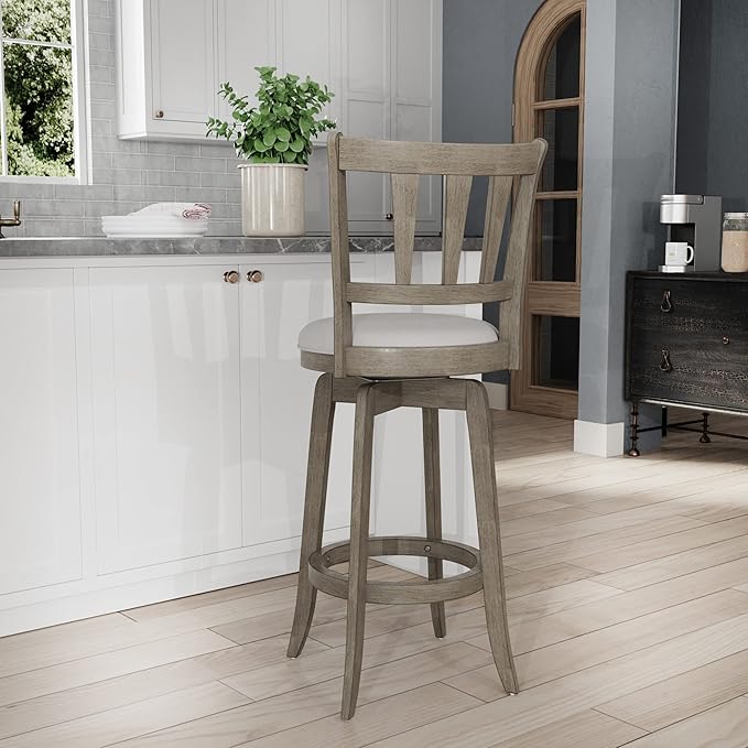 Hillsdale, Presque Isle Wood Bar Height Swivel Stool, 19"D x 17.5"W x 43.5"H, Aged Gray