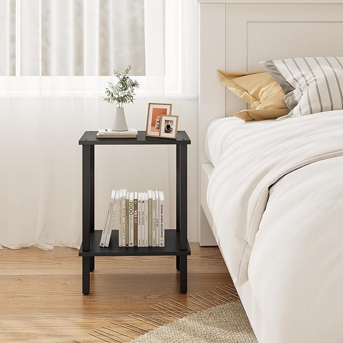 TUTOTAK End Table, Side Table, Nightstand, 2-Tier Storage Shelf, Sofa Side Table for Small Space, Living Room, Bed Room Black TB01BK034