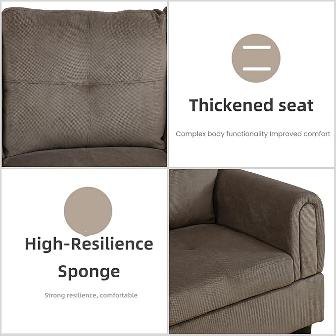 L Shaped Sectional Couches for Living Room, Modern Modular Sectional Sofa with Ottoman Storage, Comfy L Shaped Couch with Chaise for Bedroom Apartment Furniture, Brown