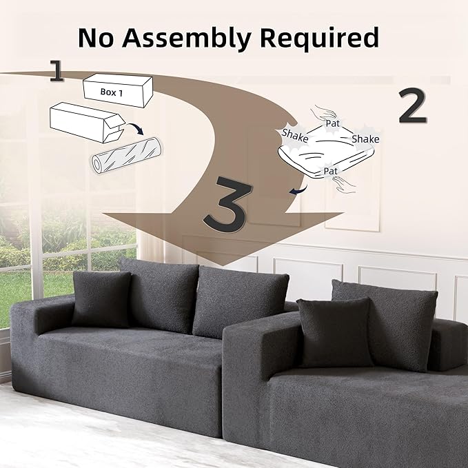 Cloud Sectional Couch, 104”L-Shape Oversized Sofa with Left Chaise Lounge, Modular Sleeper Couch with Pillows & Deep Seat, Rain Drop Velvet Fabric Compressed Sofa for Living Room, Dark Gray
