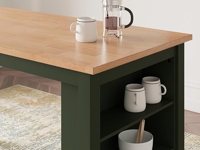 Signature Design by Ashley Gesthaven Modern Counter Height Dining Table with 3 Shelves and Trestle Base, Light Brown & Green