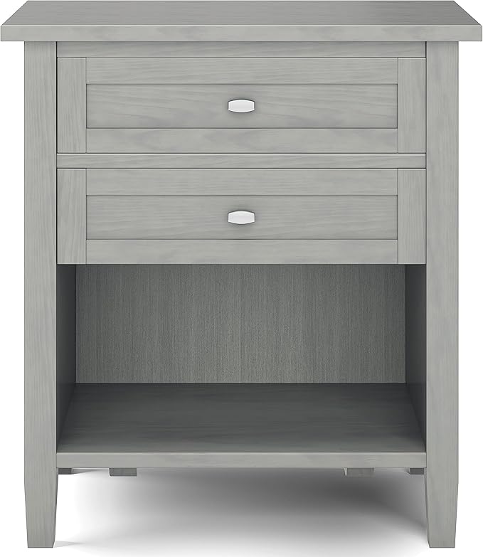 SIMPLIHOME Warm Shaker SOLID WOOD 24 Inch Wide Transitional Bedside Nightstand Table in Fog Grey, For the Living Room and Bedroom