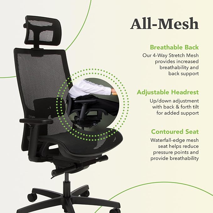 HON Ignition 2.0 Ergonomic Office Chair with Headrest, Adjustable Tilt, Swivel Wheels, Comfy for Long Hours, Home Office Desk Chairs, Black
