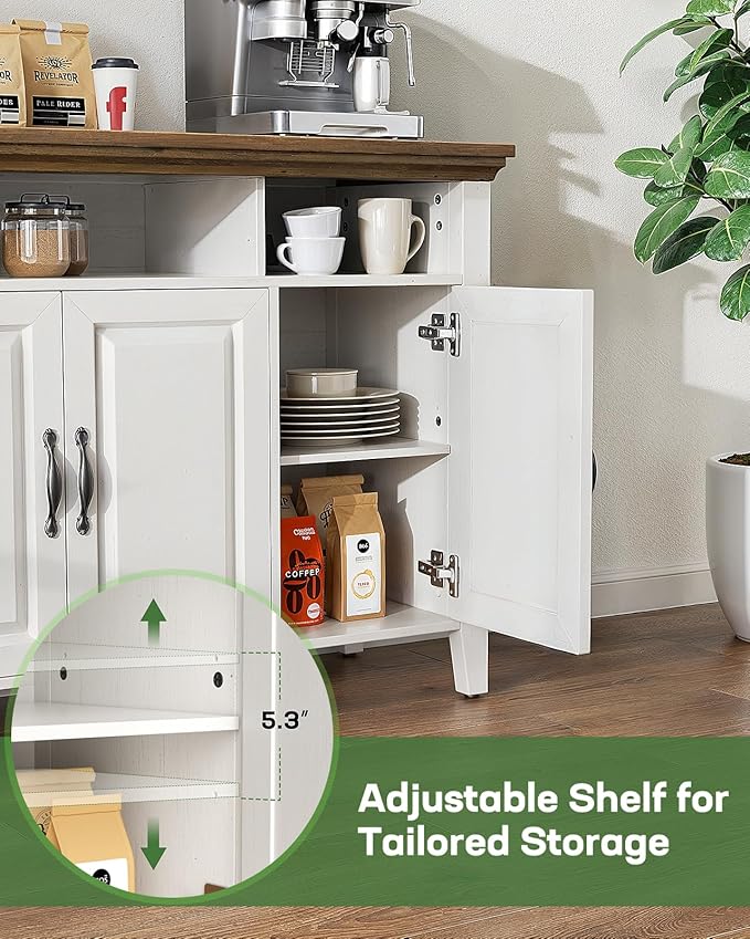 Marsail Sideboard Buffet Cabinet with Storage, 55" Farmhouse Kitchen Buffet Bar Table 4 Door Storage Cabinets for Dining Room Furniture, Brown & White