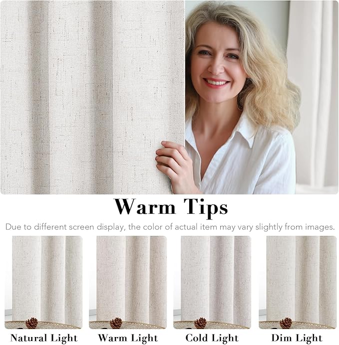H.VERSAILTEX Primitive Linen Curtains 100% Blackout Curtain Drapes Burlap Fabric Curtains with White Thermal Insulated Liner, Grommet Top Drapes Living Room/Bedroom (2 Panels, 42 x 45 Inch, Ivory)