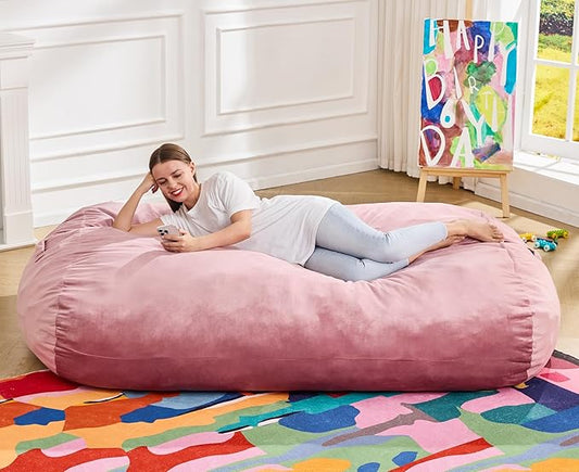 Hobestluk 6FT Bean Bag Chair Large Beanbag Lounger with Removable Cover Adult Bean Bag Chair with Portable Handle Desgin for Living Room Bedroom (Pink, 6FT)