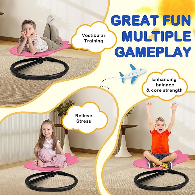 Kids Sensory Swivel Chair, Autism Spinning Chair for Kids Sensory, Autism Sensory Products Sit and Spin 360° Spinning Seat for Autistic ADHD Kids Indoor Outdoor Play (Pink)